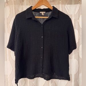 Eileen Fisher Black Boxy Cotton Gauze Button Down Shirt. Used.